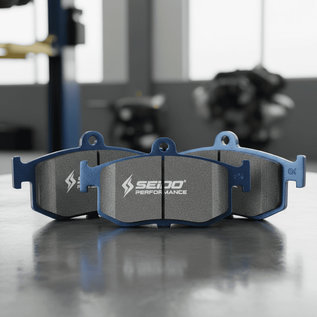SEIDO Brake Pads showcasing durability and high-quality materials on a metallic surface.