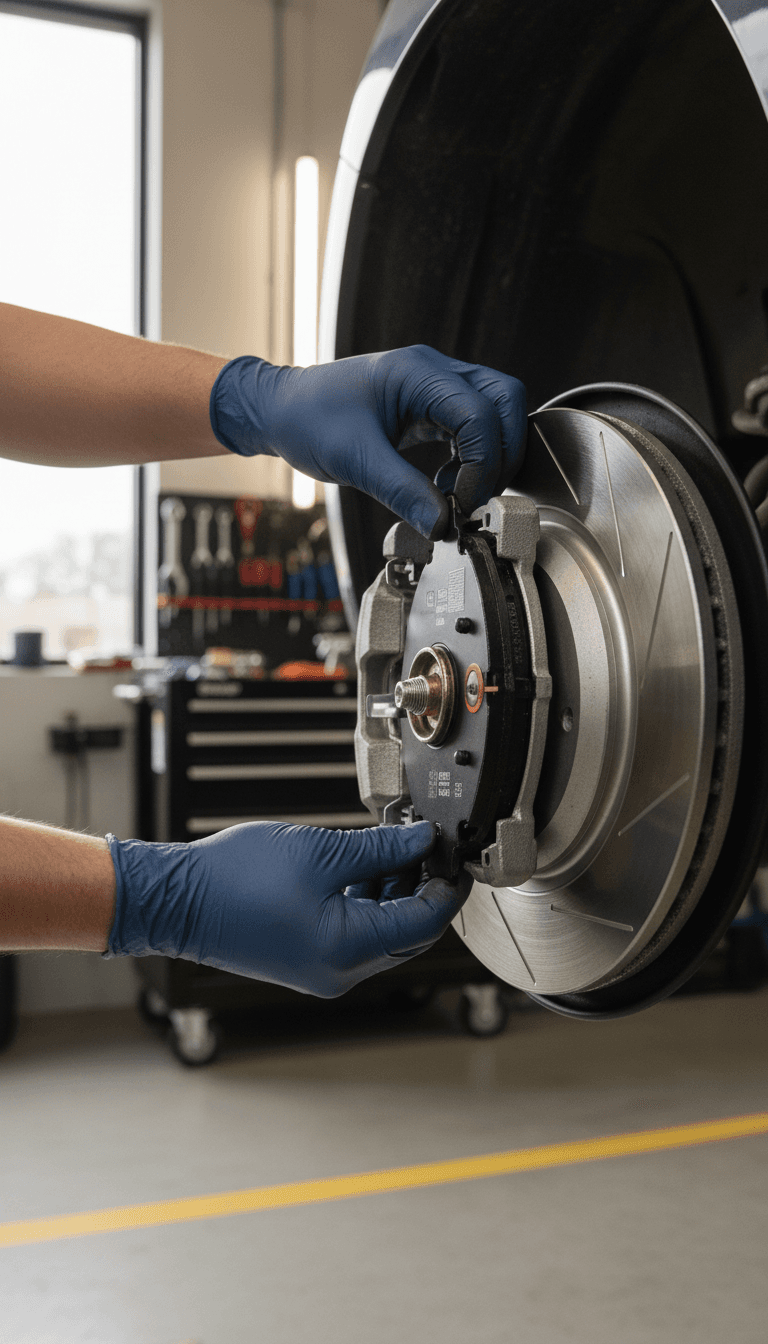 Brake pad installation by professional